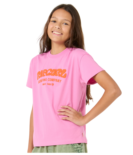 GIRL'S SURF PUFF RELAXED TEE- HOT PINK (AGES 8 & 10)