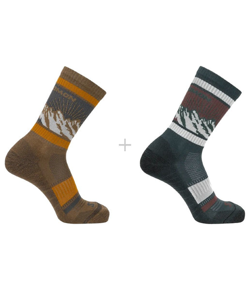 OUT ALPS CREW 2 PACK OUTDOOR SOCKS - PONDEROSA PINE/TOASTED COCONUT