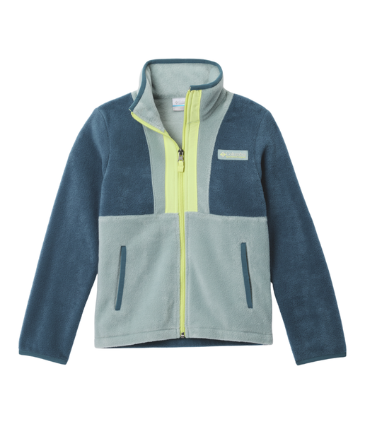 Columbia Back Bowl II Full Zip Fleece for kids ages 4 to 8 in Everblue and Crushed Blue – warm winter layer with retro style