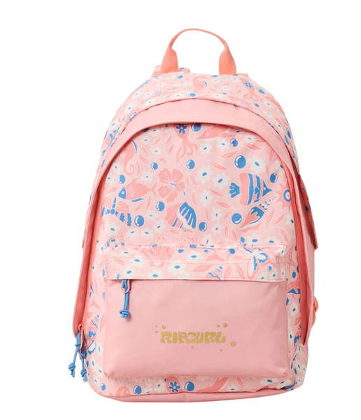 Rip Curl Double Dome 24L backpack in light pink with SCR protection, stylish and spacious for everyday use