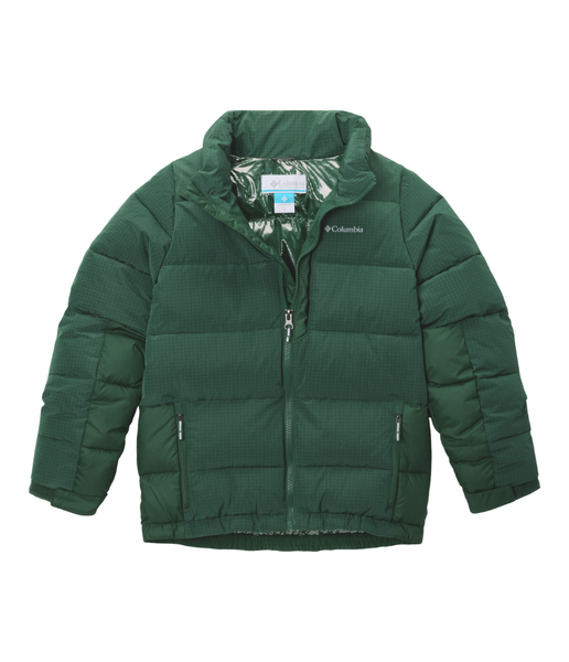 Child wearing Columbia Pike Lake™ Novelty Jacket in Rain Forest – insulated winter puffer for ages 10 to 16