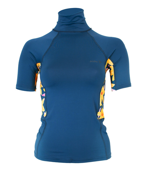CRUZ GIRL'S RASH VEST S/S (AGES 8 - 10) - NAVY/DAFFODIL PRINT