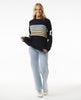 WOMEN'S HIGH TIDE HIBISCUS STRIPE CREW - BLACK