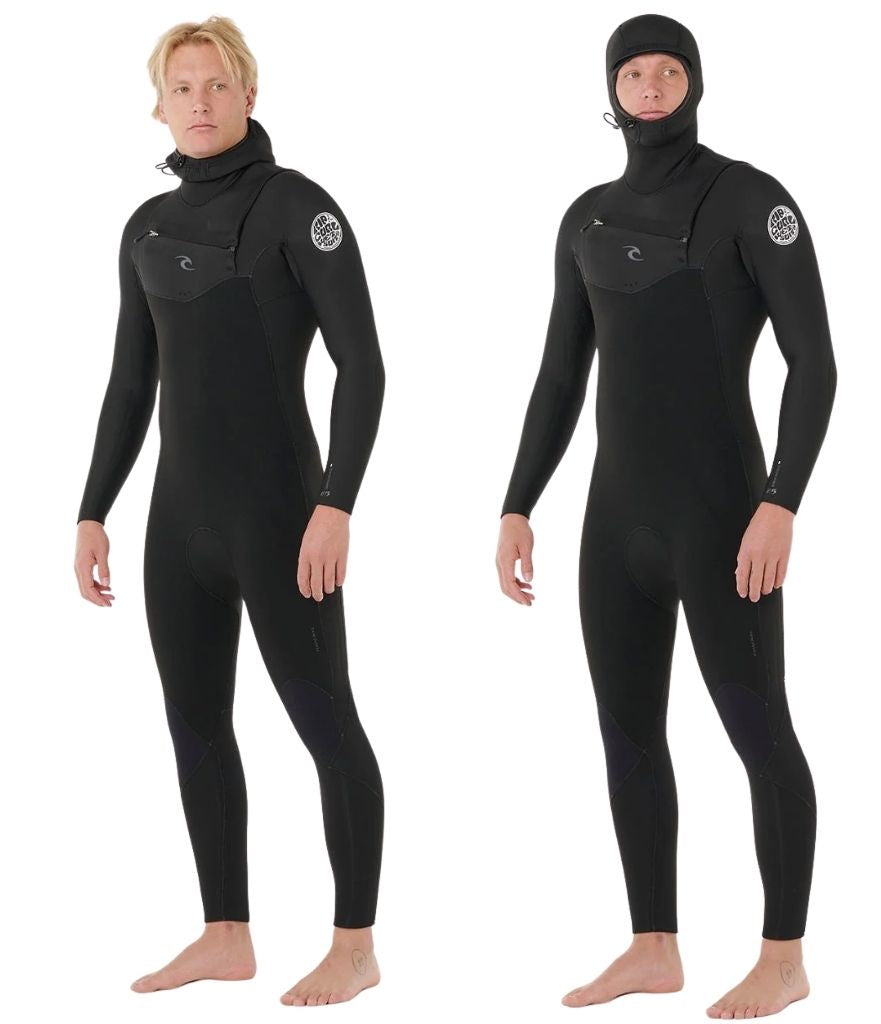 DAWN PATROL CHEST ZIP HOODED 5/4MM WETSUIT MEN'S - BLACK