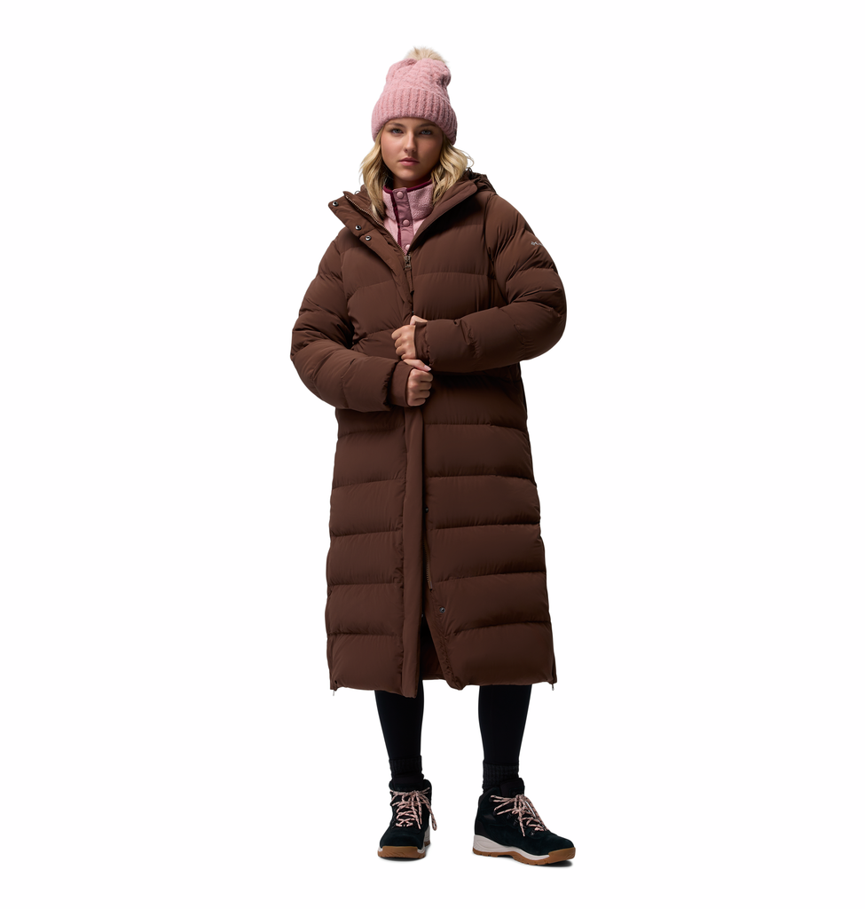 Columbia Amaze Puff Women's Long Hooded Down Jacket - Tobacco