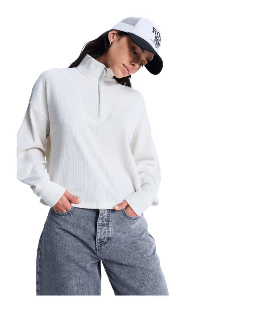 CAREFREE COOL LONG SLEEVE  HALF ZIP TOP - COCONUT MILK