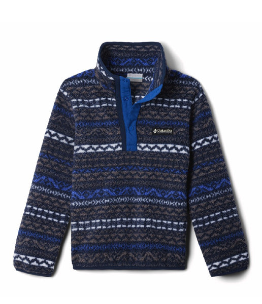 KID'S UNISEX HELVETIA II PRINTED HALF SNAP FLEECE - COLUMBIA GREY MADRAS, MOUNTAIN BLUE (AGES 4 - 8)