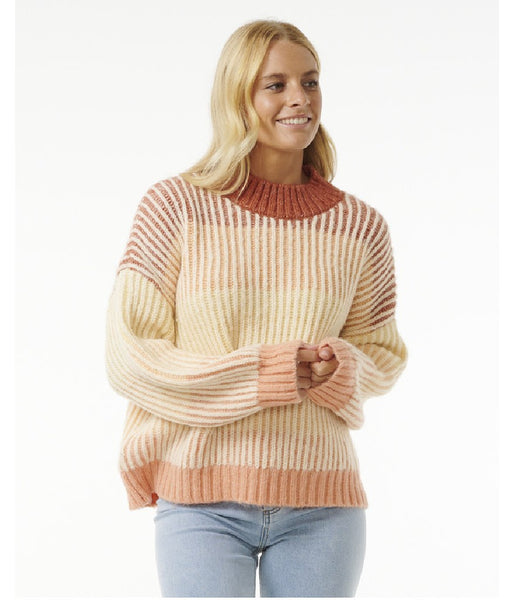 WOMEN'S SOLEIL RIB KNIT CREW - BURNT RED