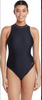 WOMEN'S CABLE ZIPPED HIGHNECK SWIMSUIT