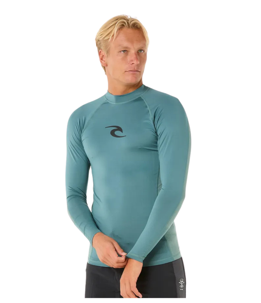 Rip Curl Men’s Waves UPF Performance Long Sleeve Rashvest in Bluestone for Surfing and Water Sports