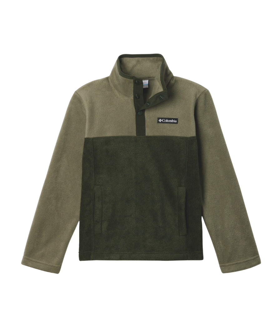 Columbia Steens Mountain II 1/4 Snap Fleece Pullover in Greenscape and Stone Green for kids ages 4 to 8

