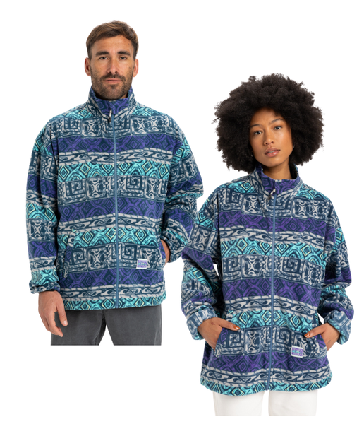 GLOBAL HEAT MEN'S ZIP-UP POLAR FLEECE - SILVER GRAY GLOBAL HEAT STRIPE