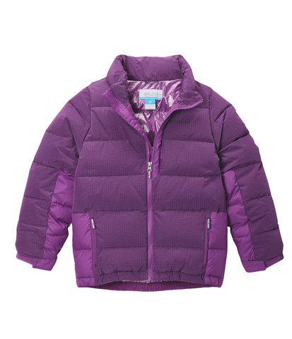 Child wearing Columbia Pike Lake™ Novelty Jacket in Razzle – insulated winter puffer for ages 10 to 16