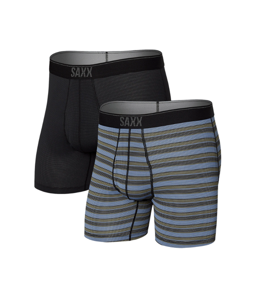 QUEST QUICK DRY MESH BOXER BRIEF WITH FLY - SLIM FIT - 2 PACK - SUNRISE STRIPE/BLACK II