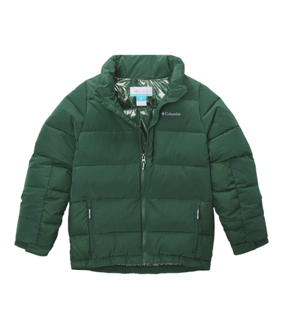 Child wearing Columbia Pike Lake™ Novelty Jacket in Rain  Forest – insulated winter puffer for ages 4 to 8