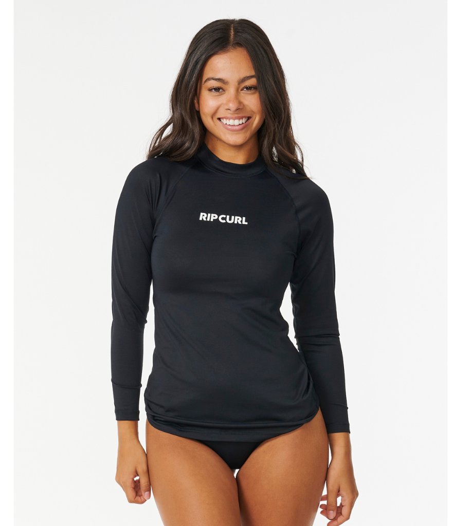 WOMEN'S CLASSIC SURF LS UPF RASHGUARD - BLACK