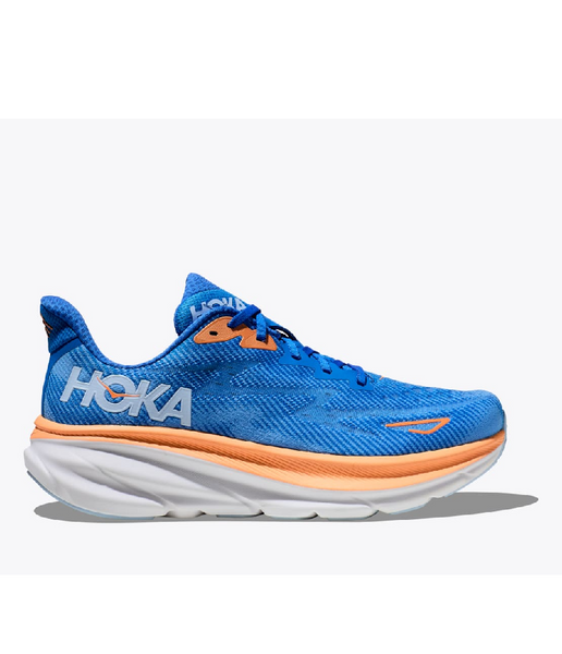 Men’s HOKA Clifton 9 Wide running shoes – Coastal Sky/All Aboard colorway, cushioned and supportive